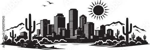 Phoenix Skyline Silhouette, Vector Illustration, Isolated on White Background