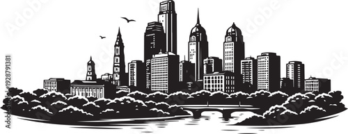 Foto Philadelphia Skyline Silhouette, Vector Illustration, Isolated on White Backgrou