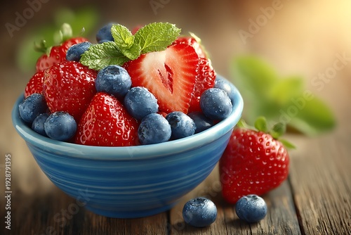 Wallpaper Mural Fresh strawberries and blueberries in bowl. Torontodigital.ca