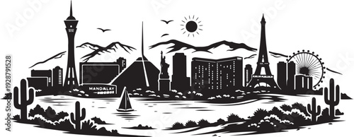 Las Vegas Skyline Silhouette, Vector Illustration, Isolated on White Background