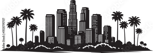 Los Angeles Skyline Silhouette, Vector Illustration, Isolated on White Background