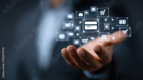 Online banking interface with mobile payment and digital network concept