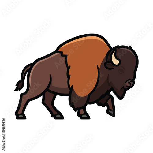 A cartoon bison with dark brown fur and a large hump