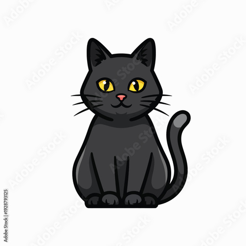 A cartoon black cat with yellow eyes