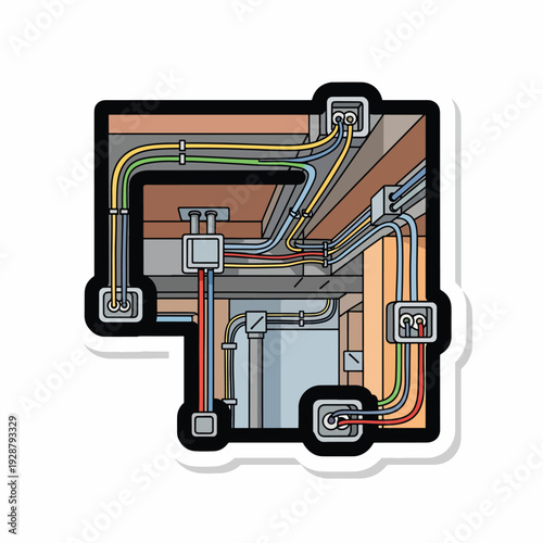A cartoon illustration of a house's electrical wiring system
