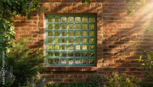 Brick wall with glass block window