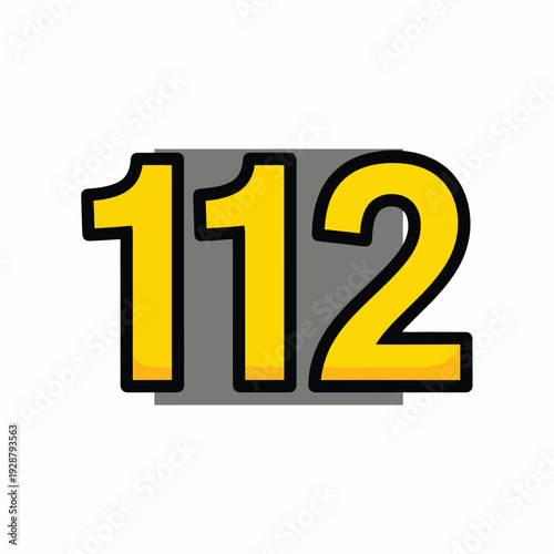 A large yellow number 112