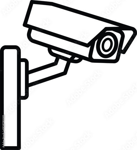 A simple line drawing of a security camera mounted on a wall bracket.