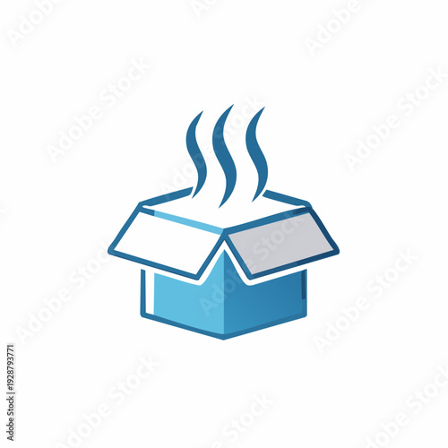 Hot box icon with steam rising from an open cardboard box.
