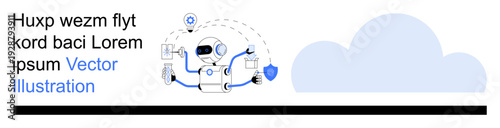 Artificial intelligence, robotics, cloud computing, automation systems, data protection, futuristic tools. A robot multitasking, connected to the cloud. Artificial intelligence and robotics concept