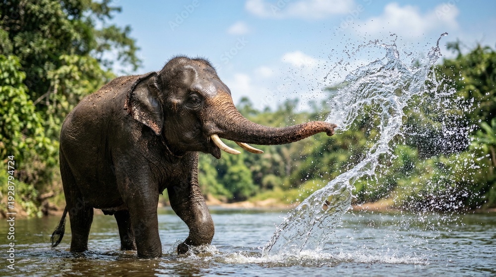 Fototapeta premium High Speed Action Shot Elephant Splashing Huge Water Wave
