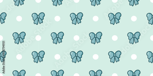 A seamless vector pattern set featuring romantic blue ribbons and pink circles, perfect for wallpaper design, cute fabric patterns, and wrapping paper.