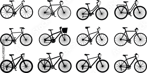 Collection of Bicycle Silhouettes in Various Styles and Designs bike cycling
