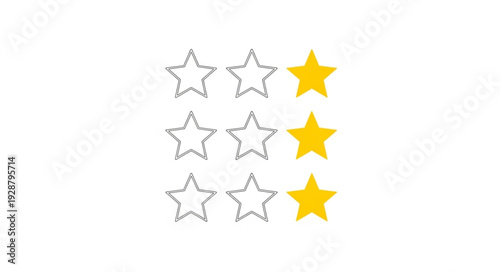 Three yellow stars rating system on white background.
