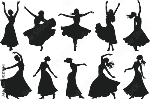 Diverse Silhouettes of Women Dancing Gracefully in Flowing Dresses woman dancer