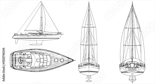 Cargo Ship Blueprint – Marine Vessel Engineering CAD Technical Drawing