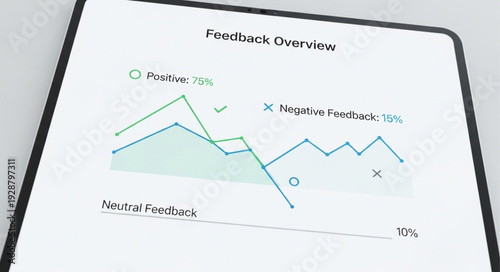 Tablet displaying feedback overview with graphs and charts.