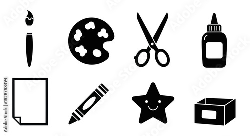 Creative Art and Craft School Supplies Silhouette Icon Collection Set