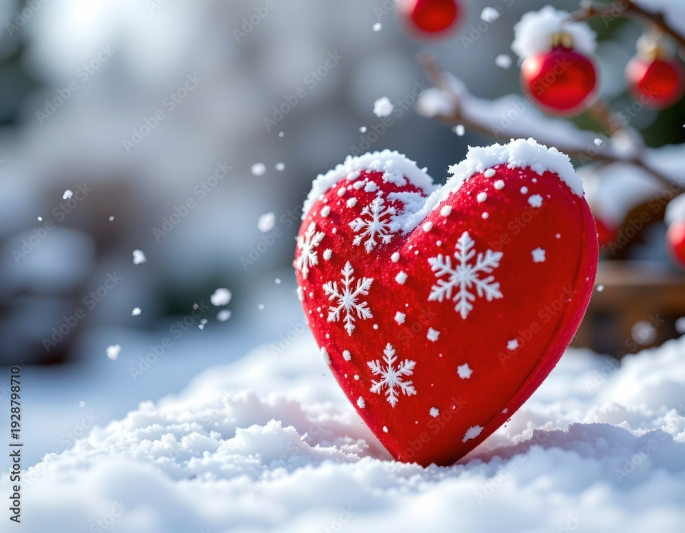 Obraz premium Frozen Heart Winter with Snowflakes and Serene Glow