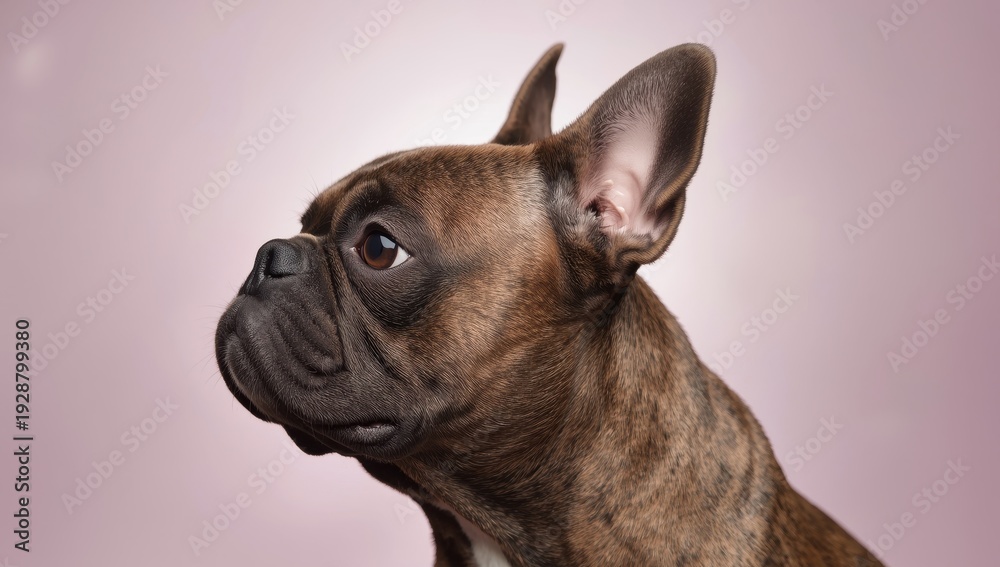 Fototapeta premium Profile of a brindle French Bulldog with a flat nose