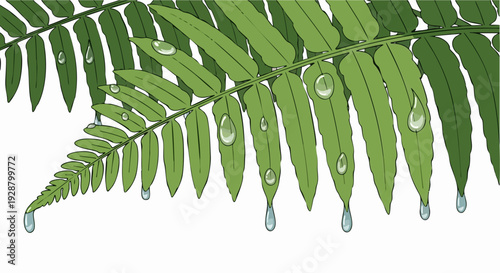 Fern Fronds with Water Droplets.