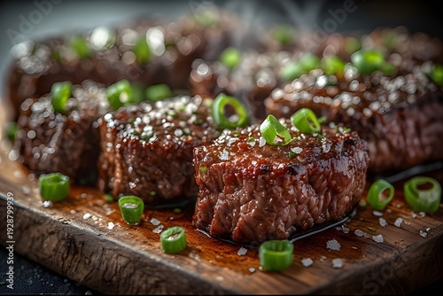 Wallpaper Mural honey bourbon steak bites topped with green onions and sea salt Torontodigital.ca