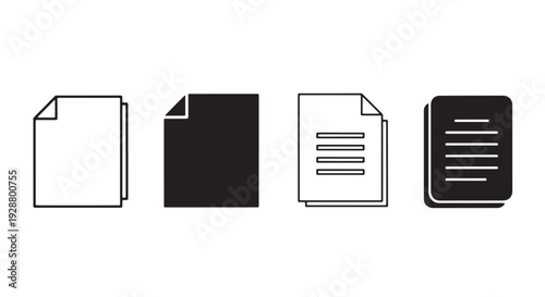 Blog Document Page Icon Set, 4 Styles: Minimal Flat, Bold Silhouette, Thin Outline, Modern Rounded, Black and White