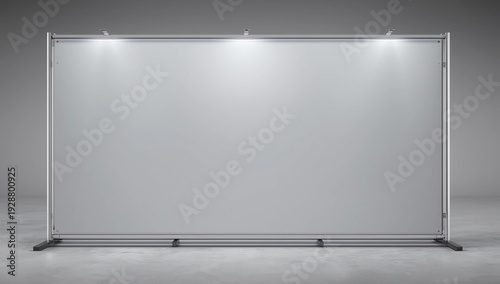 Wallpaper Mural realistic roll up banner, horizontal stand, blank billboard for exhibition and business presentations, isolated on gray background. Mockup with white board, roll-up display for commercial ads  Torontodigital.ca
