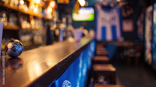 Wallpaper Mural memorabilia. A cozy sports bar interior featuring an empty counter with football memorabilia under neon lighting. real-estate listings.
 Torontodigital.ca