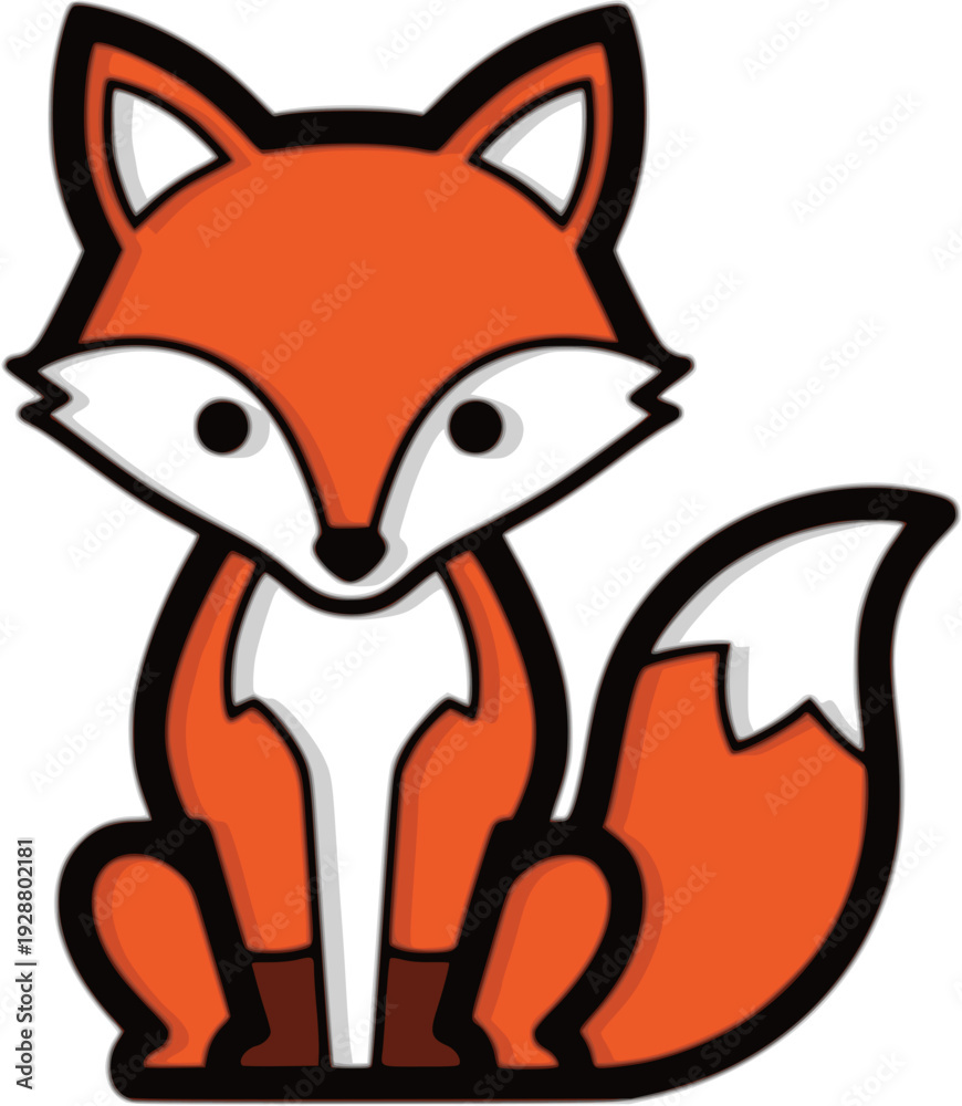 Obraz premium Small cute red fox sitting and looking forward wildlife animal vector illustration