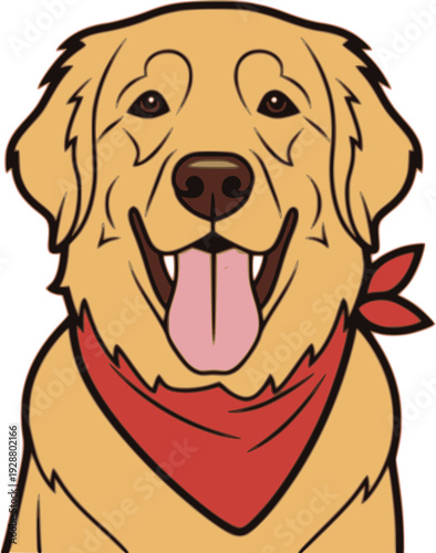 Cute golden retriever dog sitting and smiling wearing a red neck bandana vector art