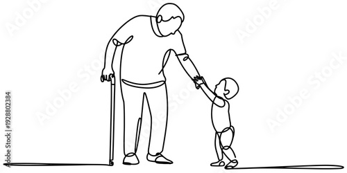Minimalist Line Drawing of Father Helping Child Walk
