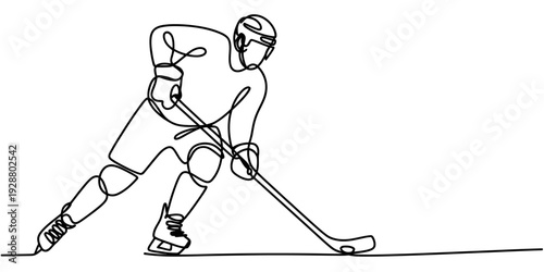 Minimalist Line Drawing of Ice Hockey Player Action