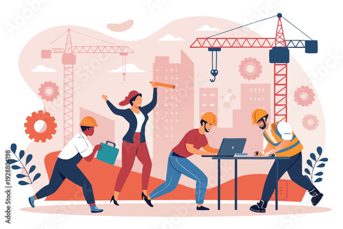 Beautiful Workers With Bold Dynamic Premium Digital Asset