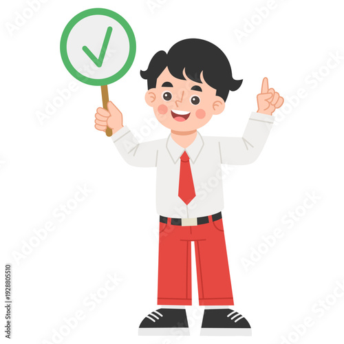 Boy Holding Incorrect Sign, Illustration of elementary school children holding up an incorrect sign