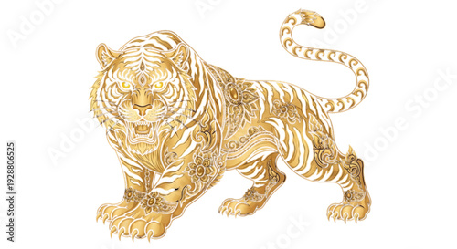 Majestic Golden Tiger Illustration for Luxury Brands, Asian New Year, Power, Wealth, and Mystical Marketing Campaigns