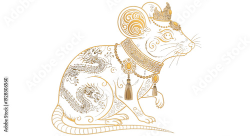 Elegant Golden Rat King Illustration for Chinese New Year Marketing, Wealth, and Prosperity Campaigns