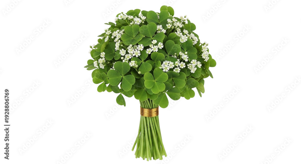 Naklejka premium Lucky Clover and Shamrock Bouquet with White Flowers for St. Patrick's Day, Spring, and Good Fortune