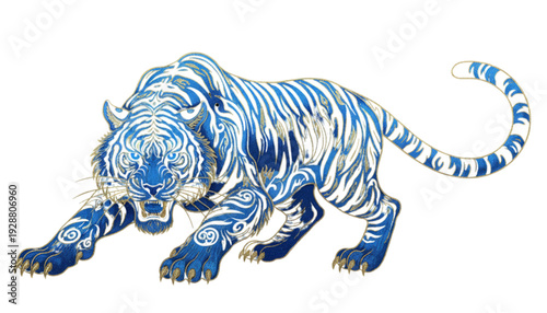 Majestic Blue Tiger Illustration Ornate Stylized Design Powerful Symbol for Branding Marketing Web Design