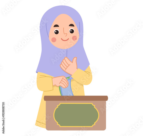 Illustration of Muslim Girl Giving Charity