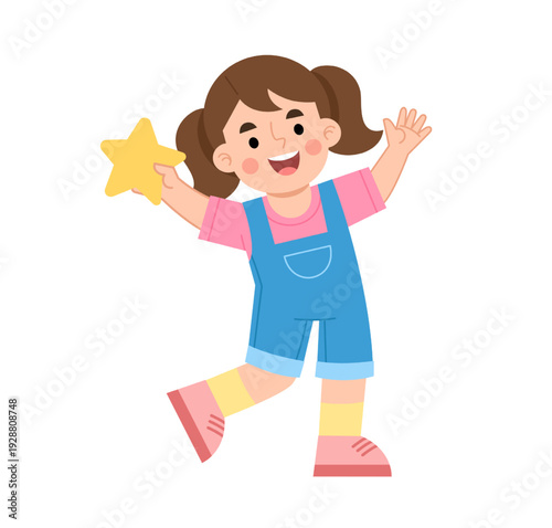 Girl Holding a Star Illustration