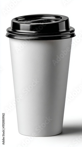Wallpaper Mural Minimal white paper coffee cup with black lid on neutral background, disposable takeaway drink container, clean modern eco-friendly design. Torontodigital.ca
