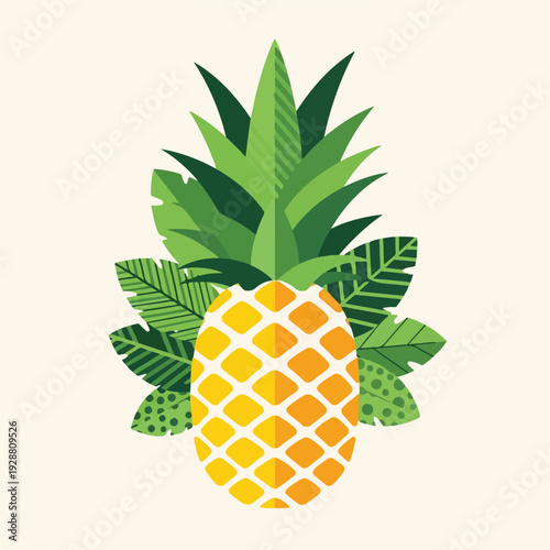 Stylized illustration of a pineapple with green leaves and a tan background