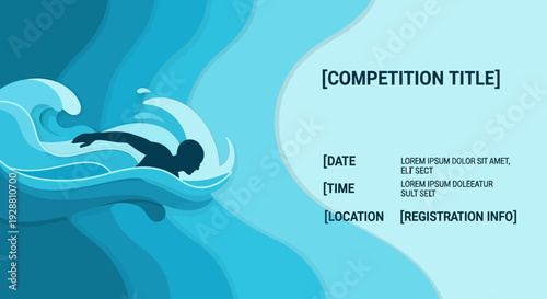 Swimming Competition Vector Poster Template with Wave Design and Event Details