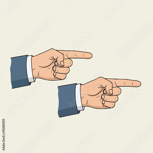 Two cartoon hands pointing horizontally in the same direction