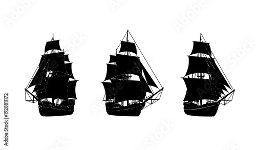 Abandoned sailing ship silhouette stages vector illustration