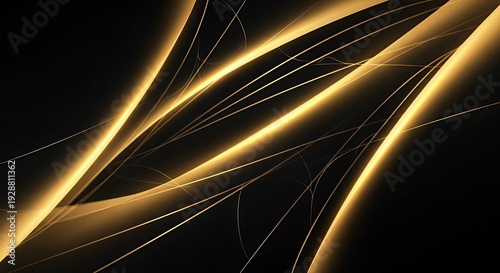 Golden light streaks illuminating a dark abstract background with dynamic flowing lines creating an energetic futuristic and luxurious design element