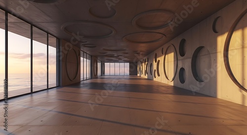 Modern Concrete Room with Ocean View at Sunset