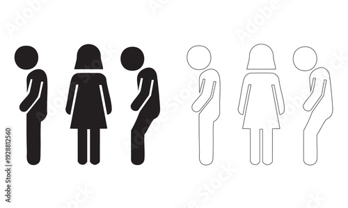 Human standing posture set with man and woman silhouettes