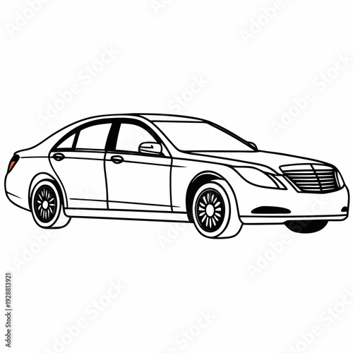 Luxury Executive Car Line Drawing Vector Illustration 